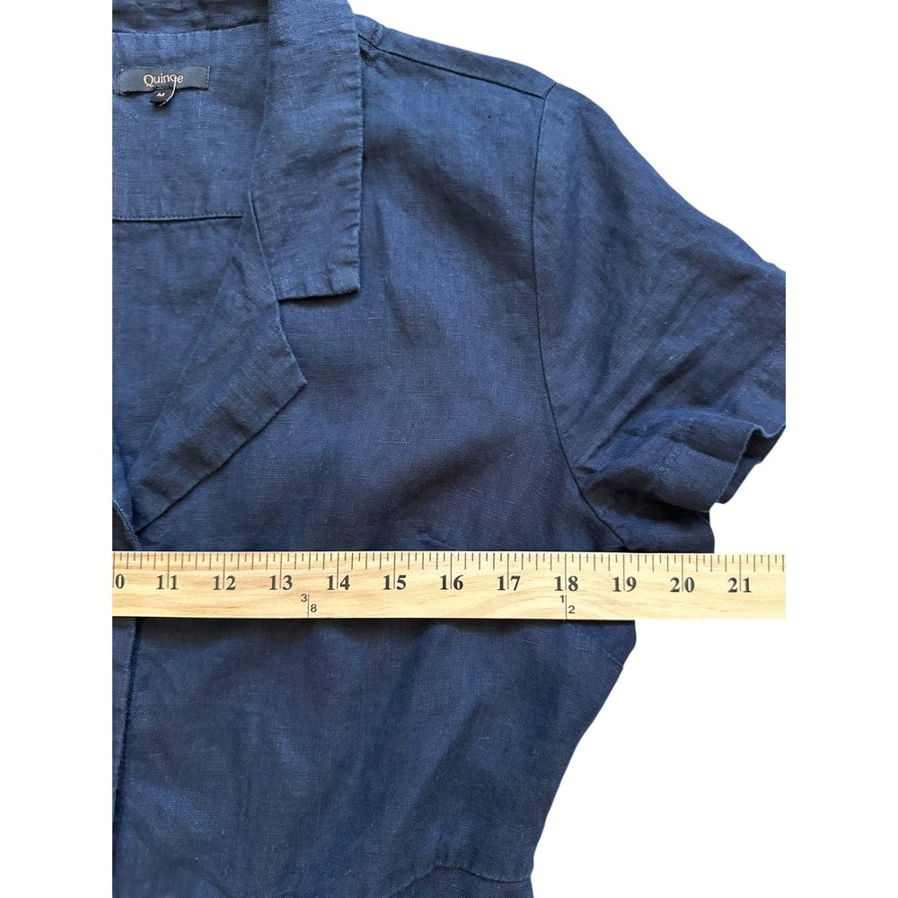Quince 100% European Linen Button Front Dress M Deep Navy Belted Midi - Picture 7 of 10